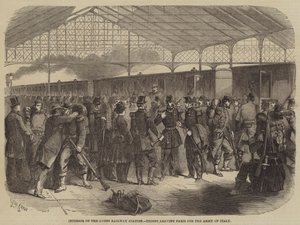 Interior of the Lyons Railway Station, Troops Leaving Paris for the Army of Italy by Gustave Janet